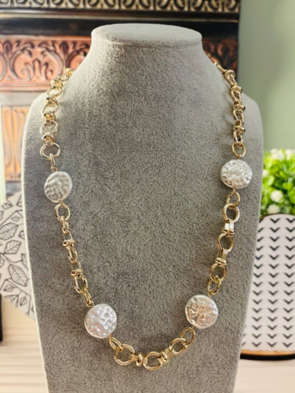 Gold Chain Necklace with Pearl Accents